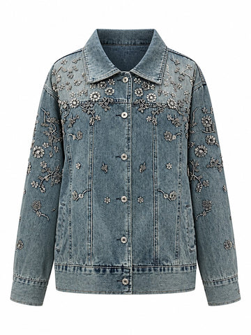 Worthy Embroidered Floral Denim Jacket