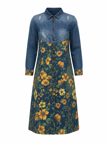Adventurous Printed Denim Trench Coat