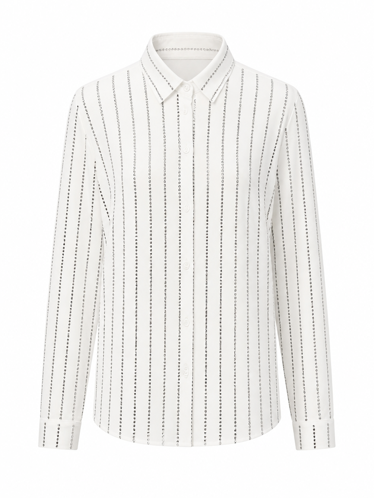 Magnetic Rhinestone Striped Blouse