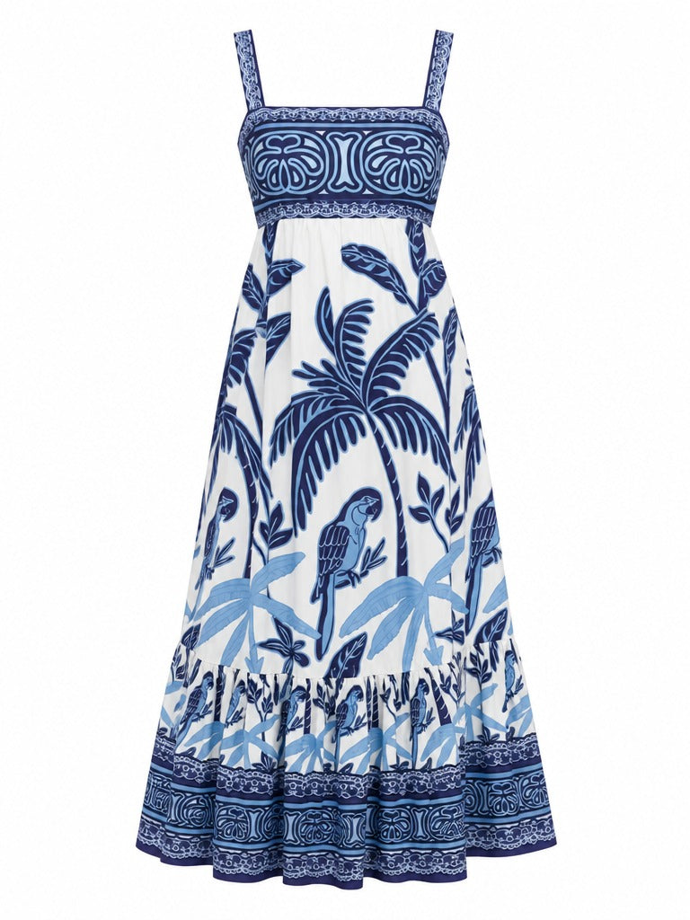 Wanderlust Printed Square Neck Maxi Dress