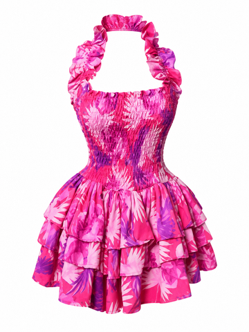 Vivacious Printed Ruffle Mini Dress