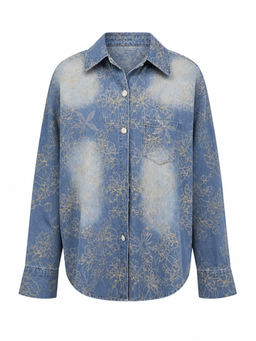 Magnetic Rhinestone Flower Denim Jacket