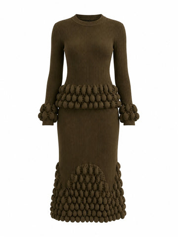 Elegant Pleated Ball Detail Two-Piece Set