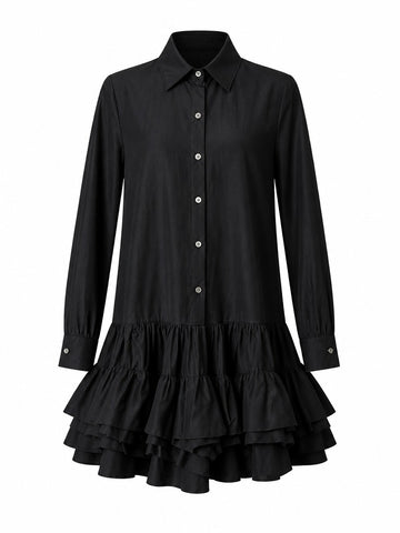 Elegant Ruffled Mini Shirt Dress