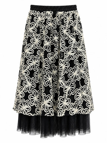 Ethereal Embroidered Mesh Maxi Skirt