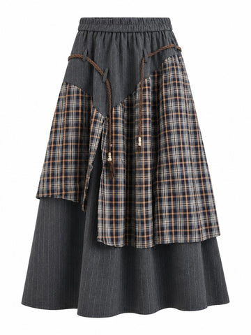 Grounded Plaid Patchwork Maxi Skirt