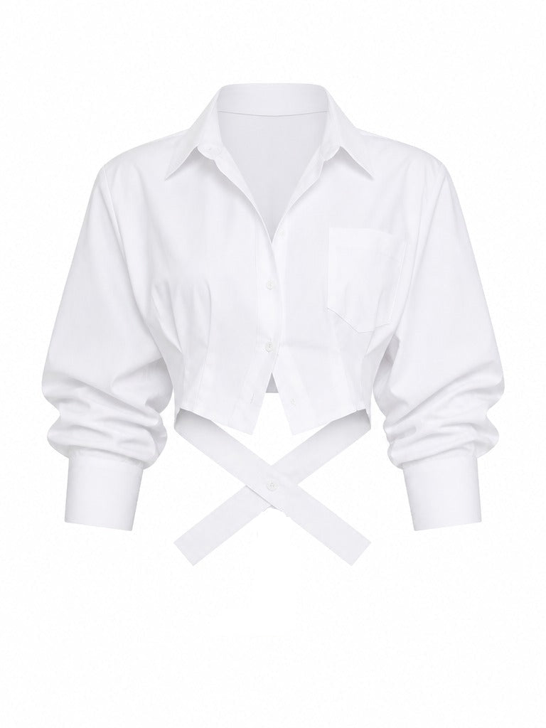 Confident Cropped Long Sleeve Blouse