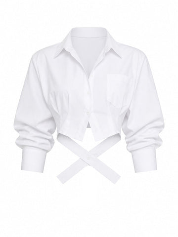Confident Cropped Long Sleeve Blouse