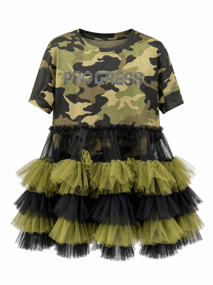 Daring Camo Ruffled Mini Dress