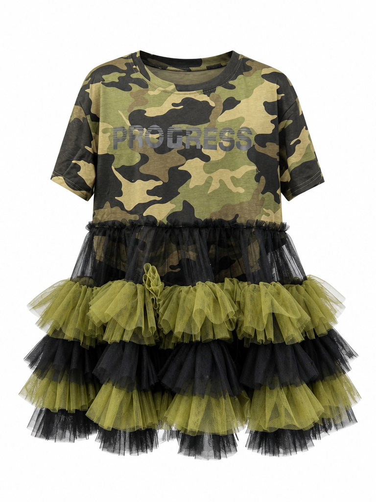 Daring Camo Ruffled Mini Dress