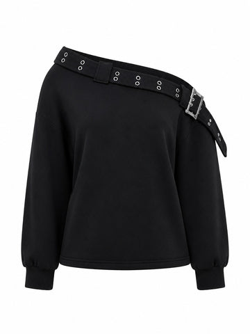 Fierce Buckle Off-Shoulder Pullover