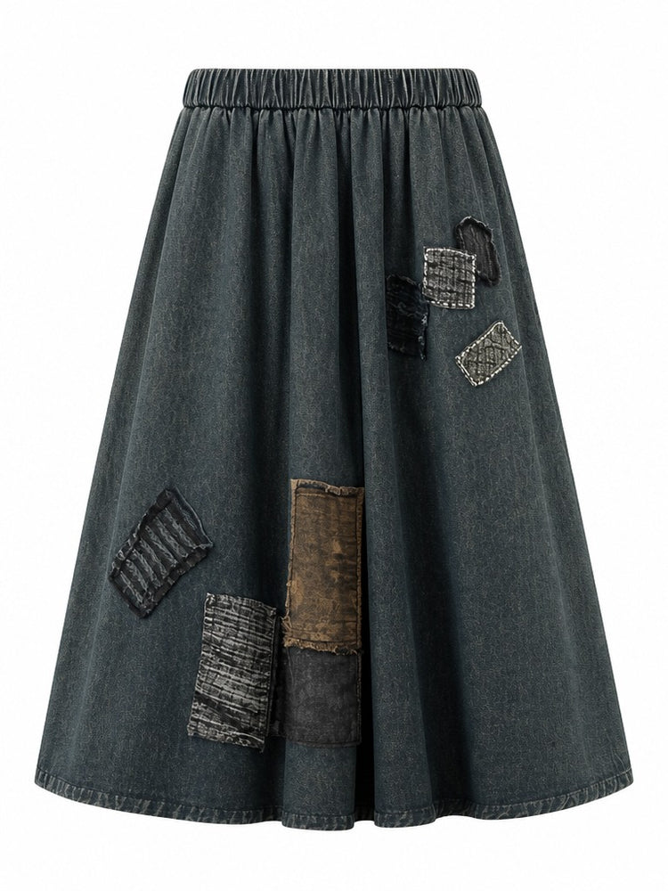 Unique Patchwork Denim Maxi Skirt