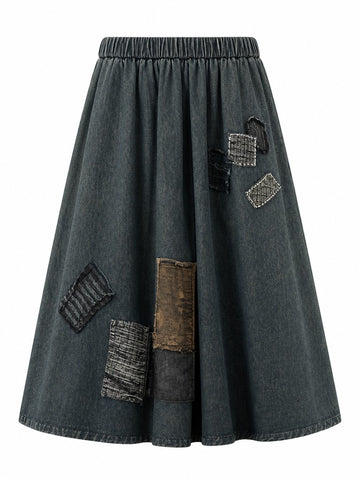 Unique Patchwork Denim Maxi Skirt