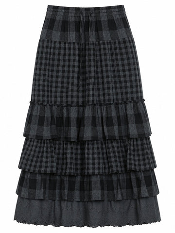 Grounded Plaid Tiered Maxi Skirt