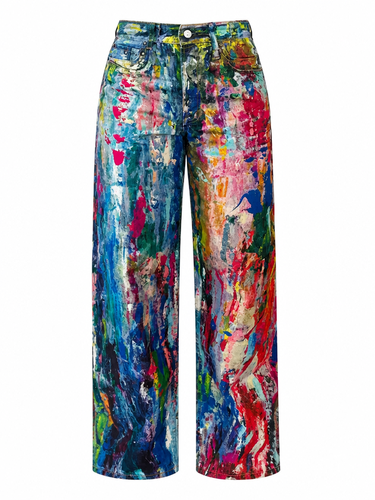 Vibrant Painted Wide-Leg Pants