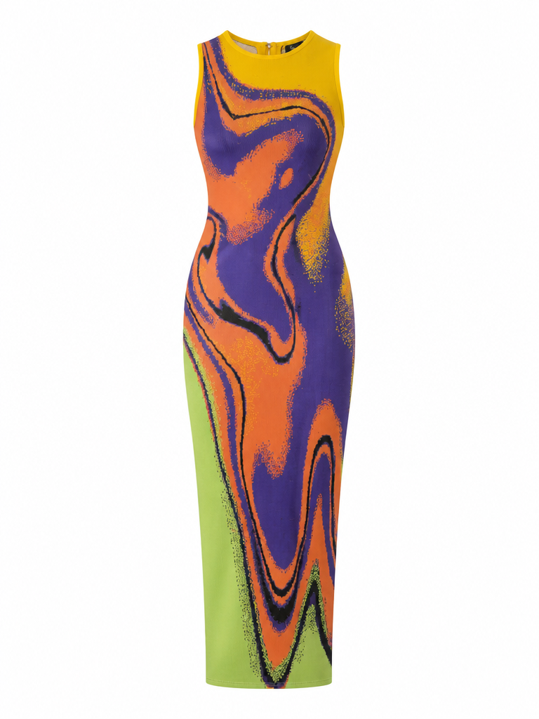 Vibrant Striped Knit Maxi Dress