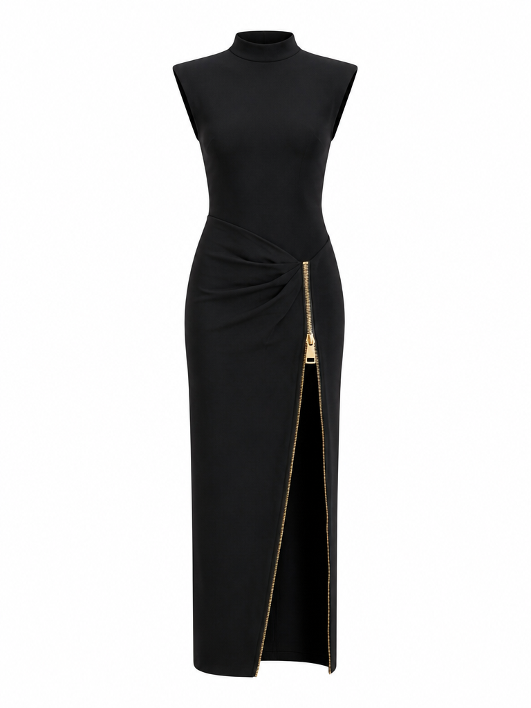Audacious Zipper Slit Maxi Dress
