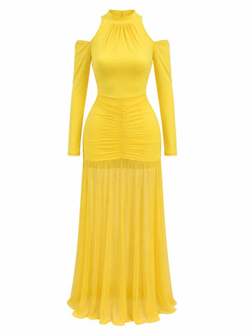 Radiant Ruched Mesh Maxi Dress