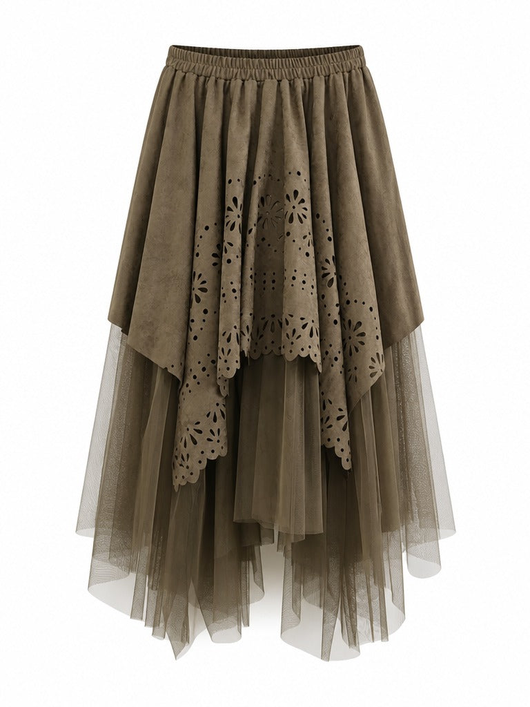 Grounded Faux Suede Mesh Skirt