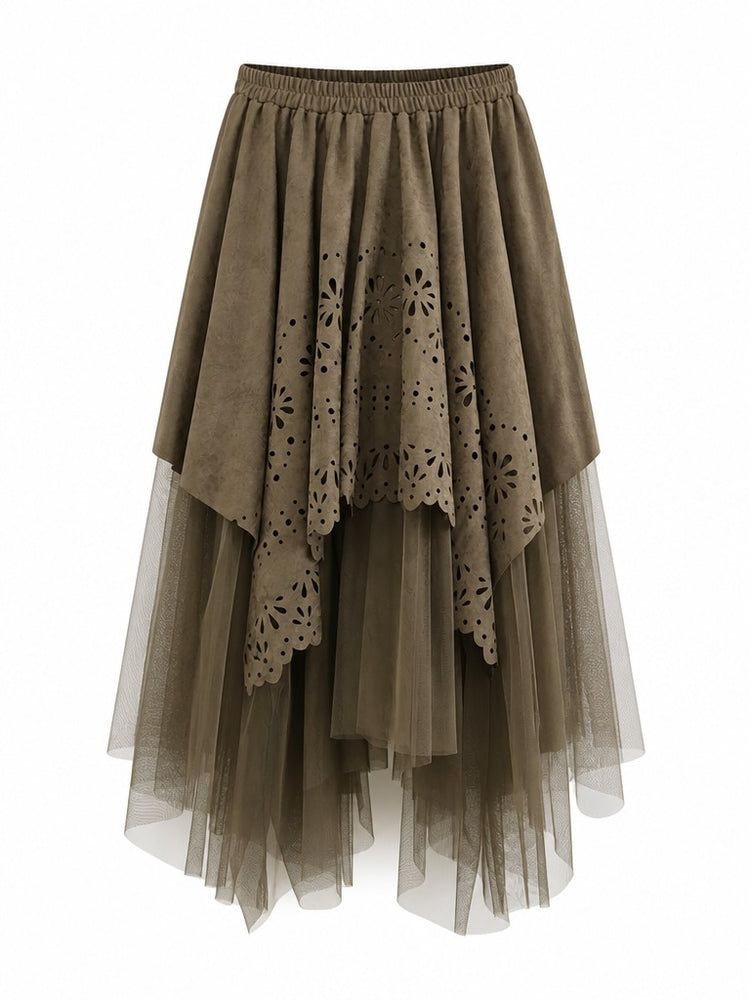 Grounded Faux Suede Mesh Skirt