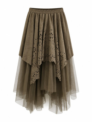 Grounded Faux Suede Mesh Skirt