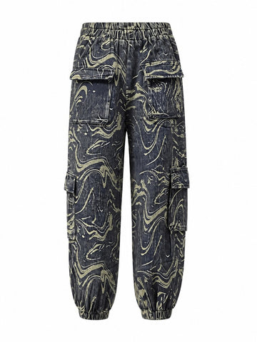 Adventurous Marbled Denim Harem Jeans