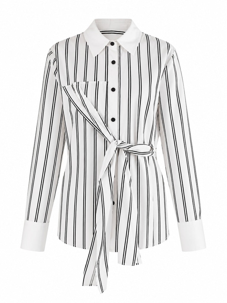 Confident Striped Belted Blouse