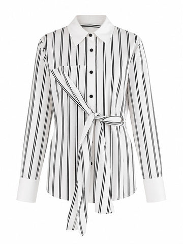 Confident Striped Belted Blouse
