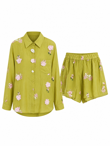 Vibrant Embroidered Loose Two-Piece Skirt Set