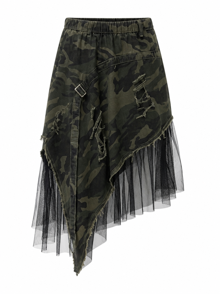 Daring Camouflage Mesh A-Line Skirt