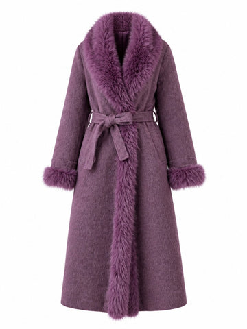Elegant Wool Fur Trimmed Coat