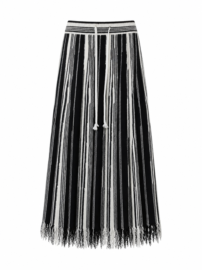 Free Spirit Striped Tassel Knit Skirt