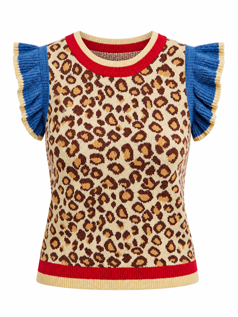 Daring Leopard Ruffled Knit Top