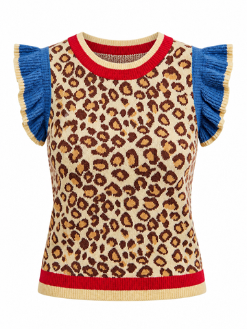 Daring Leopard Ruffled Knit Top