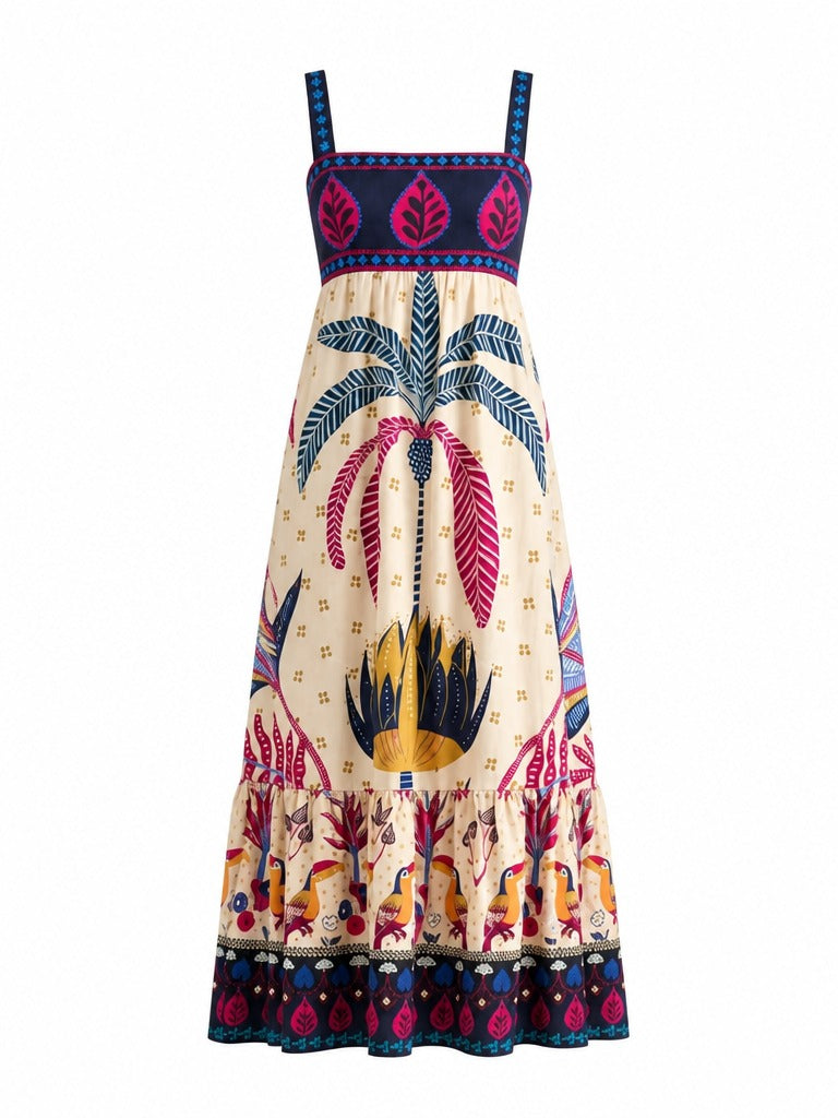 Wanderlust Printed Square Neck Maxi Dress