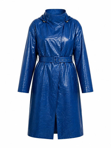 Vibrant Faux Leather Hooded Trench Coat