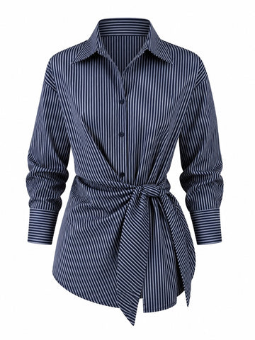 Confident Striped Tie-Waist Blouse