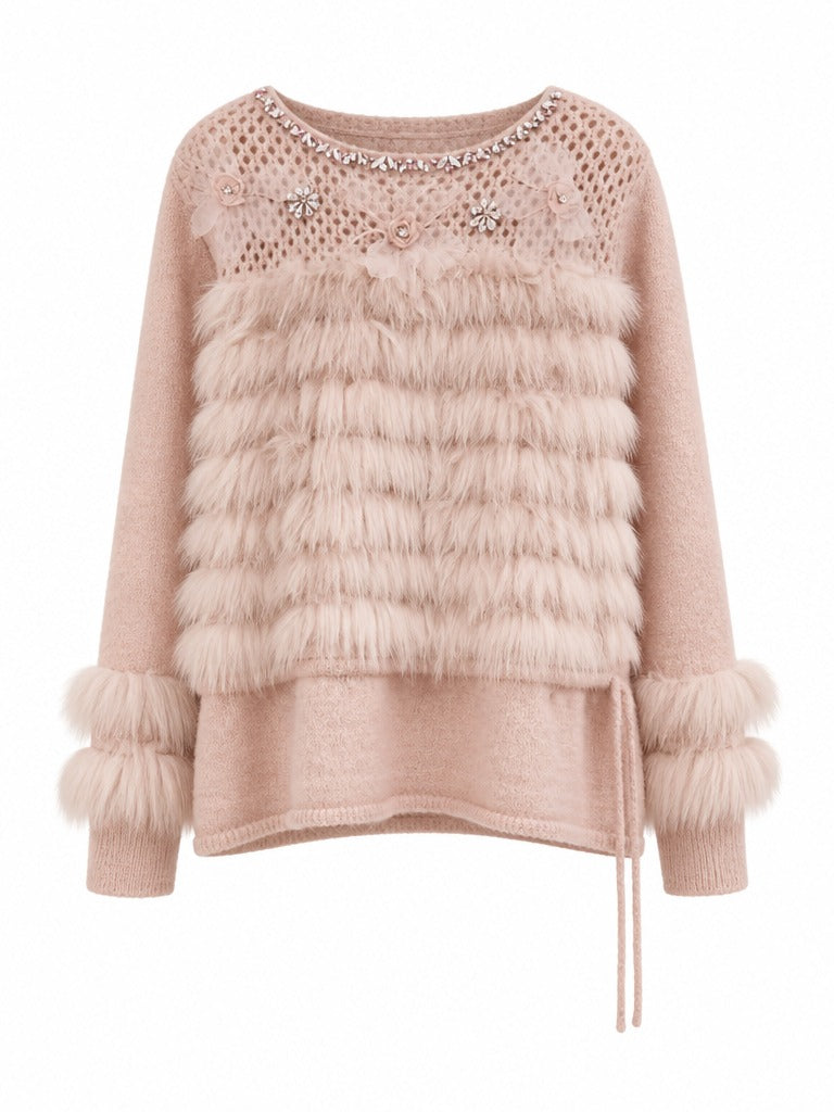 Radiant Rhinestone Faux Fur Sweater