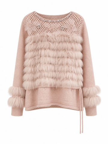 Radiant Rhinestone Faux Fur Sweater
