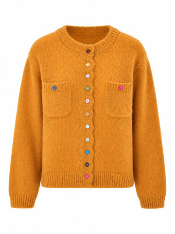 Vibrant Rainbow Buttoned Knit Cardigan