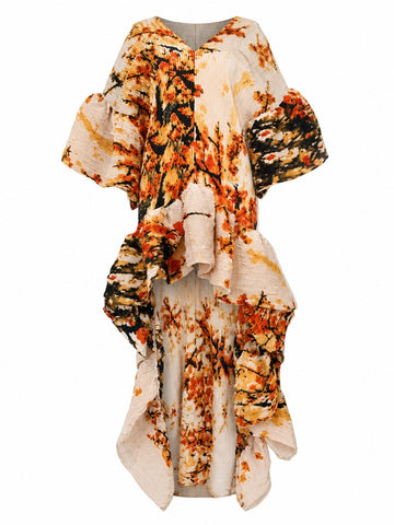 Vibrant Pleated Floral Kaftan