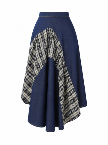 Unique Patchwork Denim Maxi Skirt