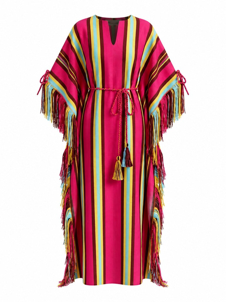 Elegant Striped Fringe Kaftan