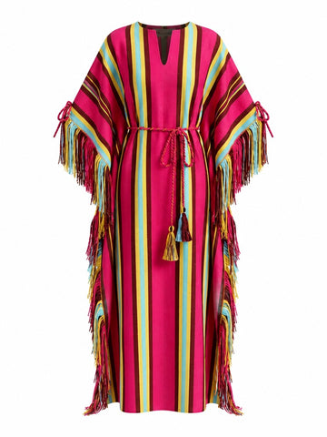 Elegant Striped Fringe Kaftan