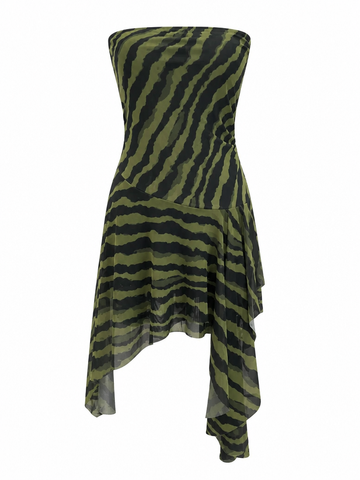 Dynamic Striped Irregular Mini Dress