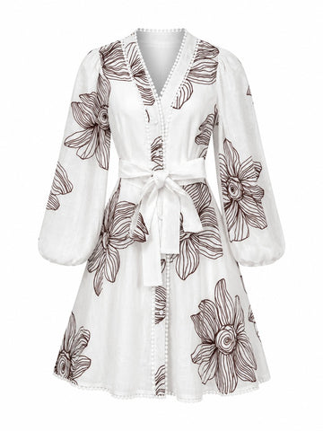 Wanderlust Embroidered Puff Sleeve Mini Dress