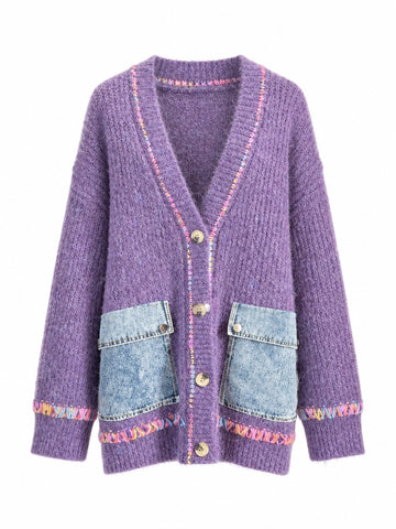 Vibrant Patchwork Knit Cardigan