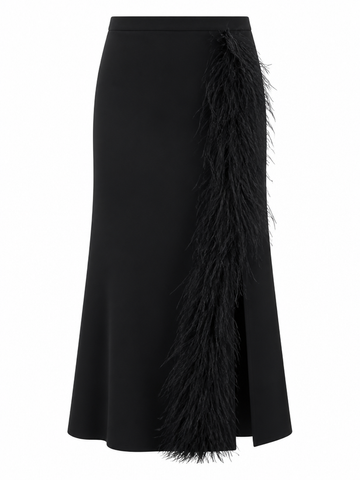 Daring Feather Slit Midi Skirt