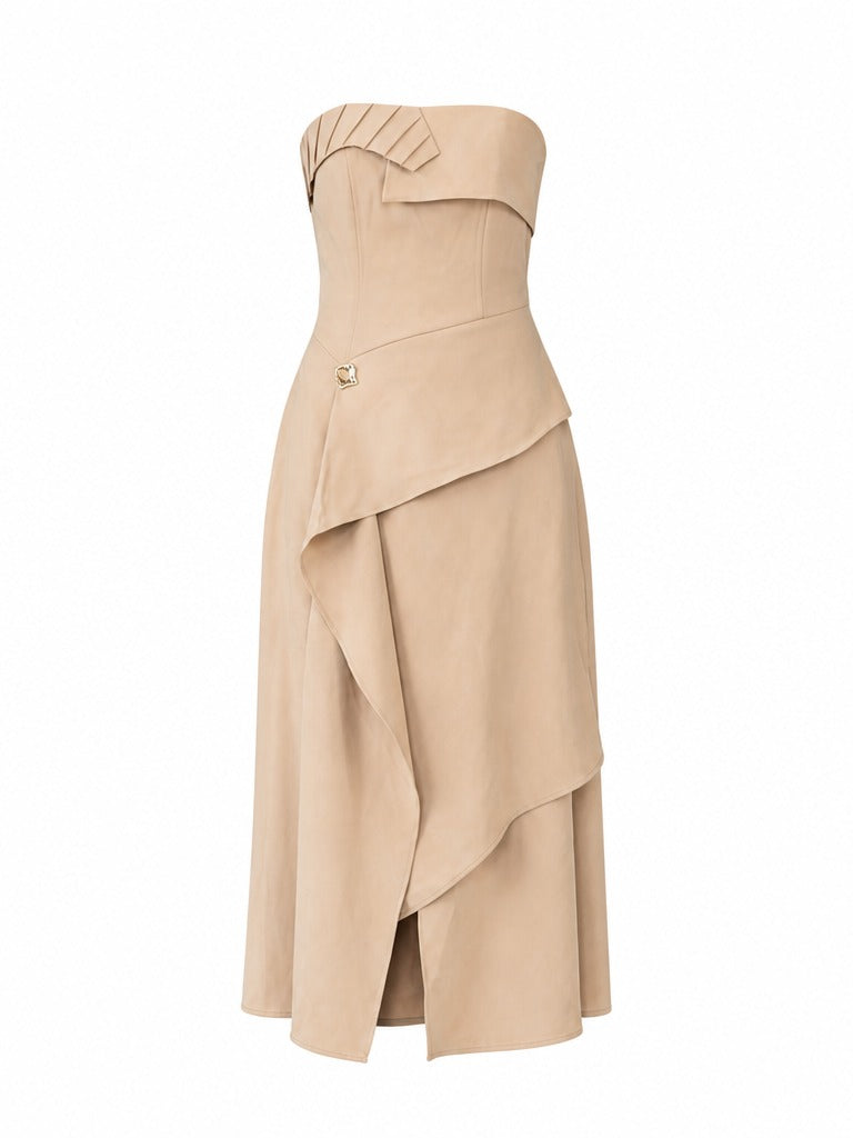 Elegant Ruffled Strapless Maxi Dress