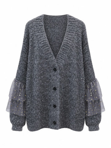 Celestial Sequin Ruffle Knit Cardigan
